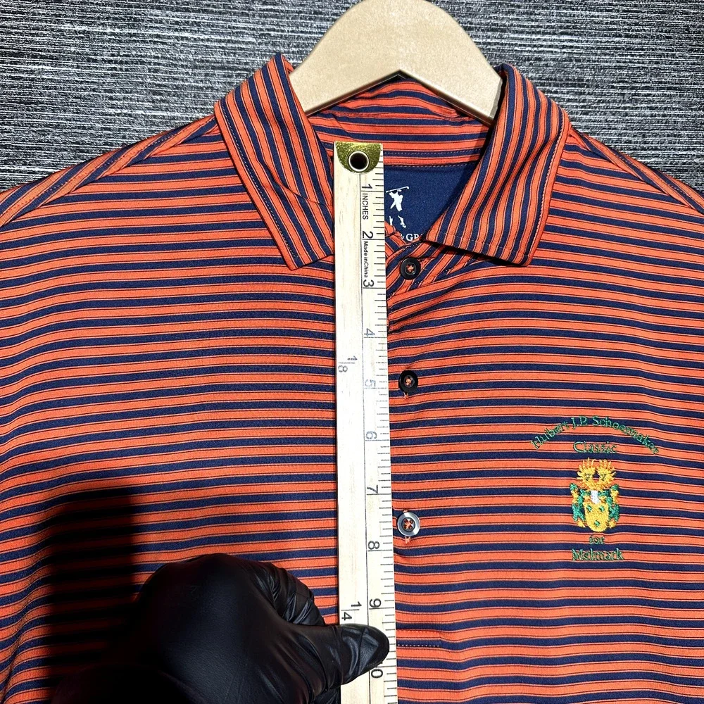 Fairway & Greene Polo Shirt Men's L Blue Orange Striped Hubert Schoemaker USA